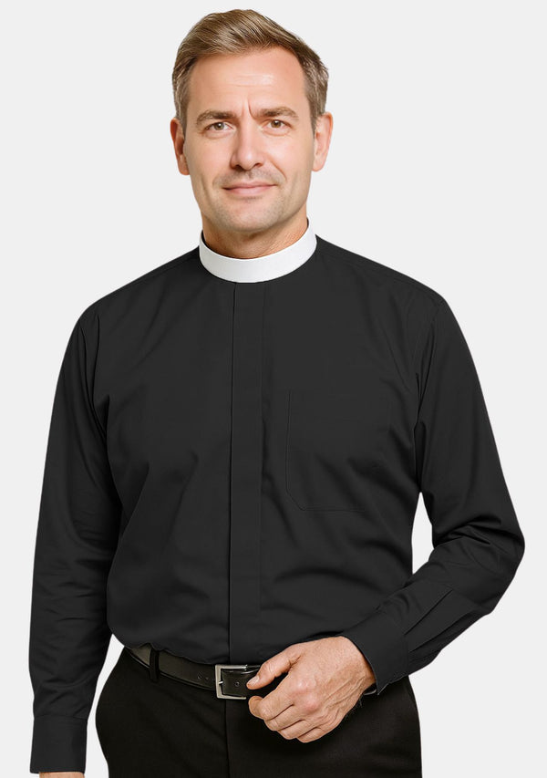 Schwarzes Priesterhemd mit vollem Kragen