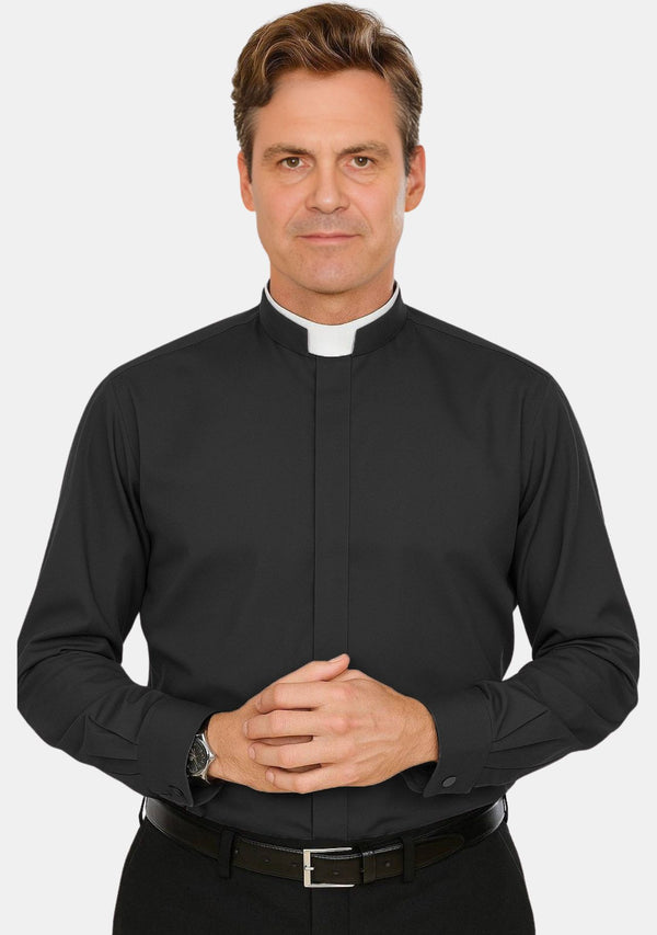 Schwarzes Priesterhemd mit Tonsurkragen