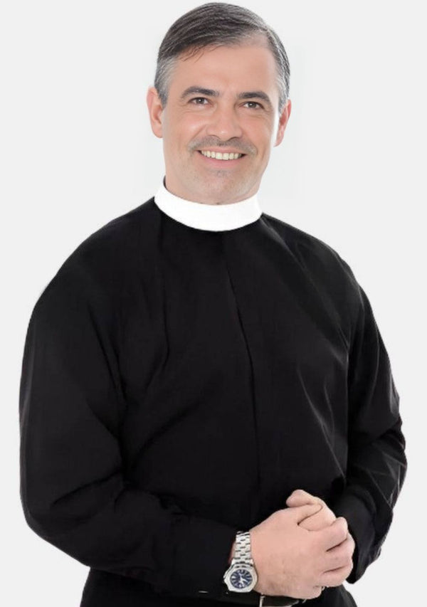 Schwarzes Priesterhemd mit vollem Kragen