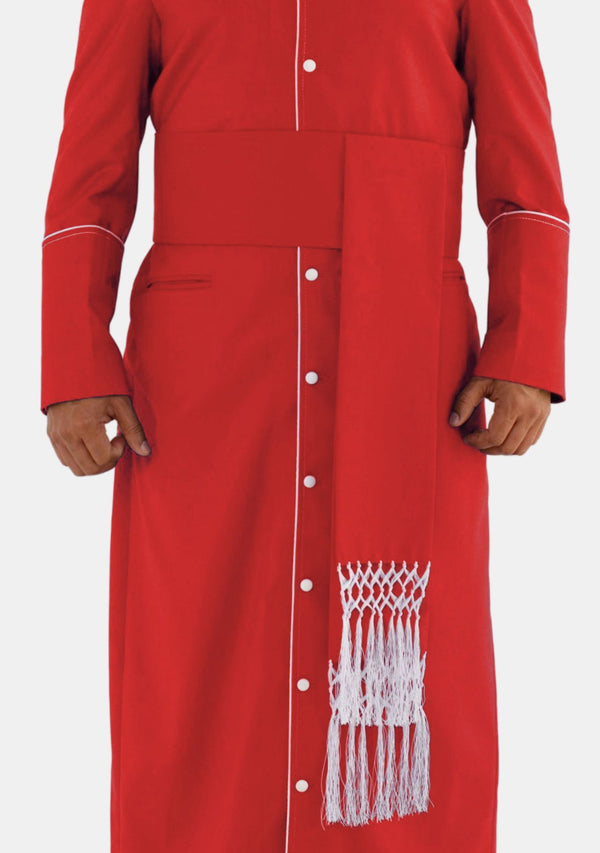 Roter Gürtel mit weißen Fransenknoten