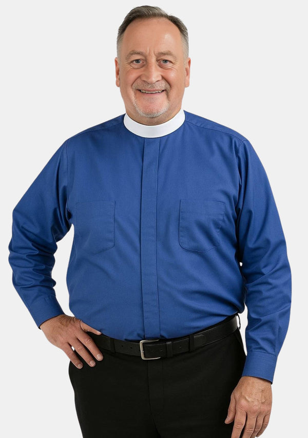 Königsblaues Priesterhemd mit vollem Kragen
