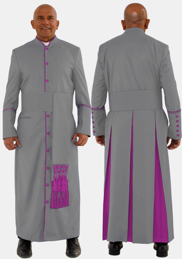 Grau mit rot-lila eClergys Herren Robe
