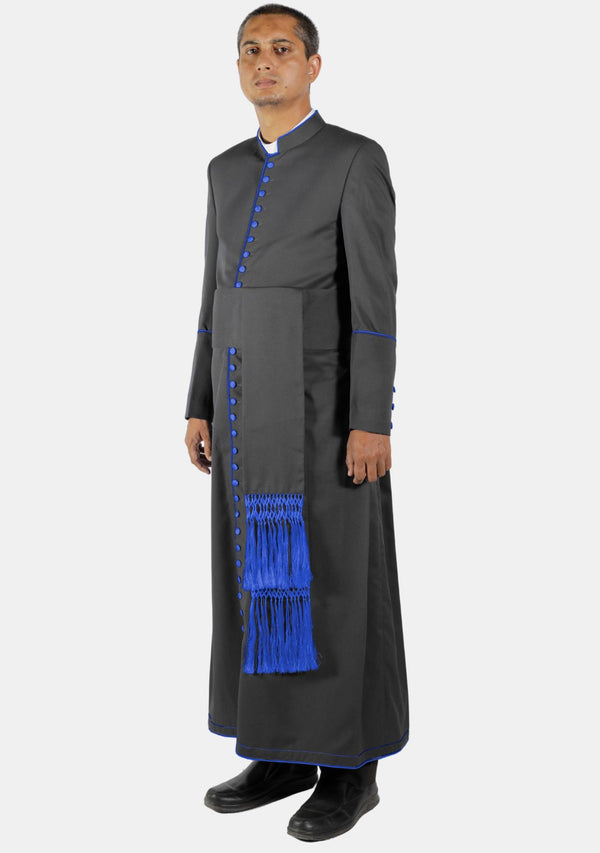 Schwarze Soutane mit blauer Paspelierung für Herren