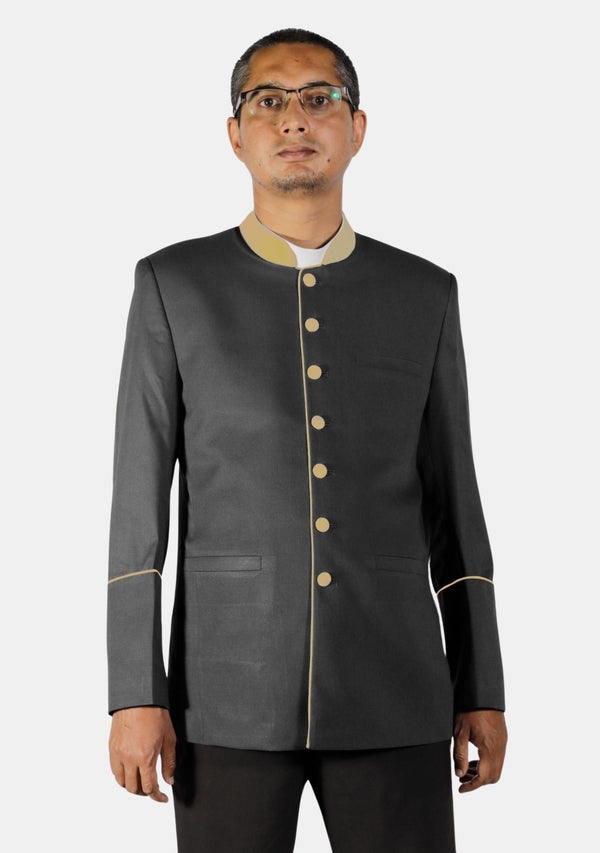 Schwarze Preacher-Jacke mit goldener Stickerei