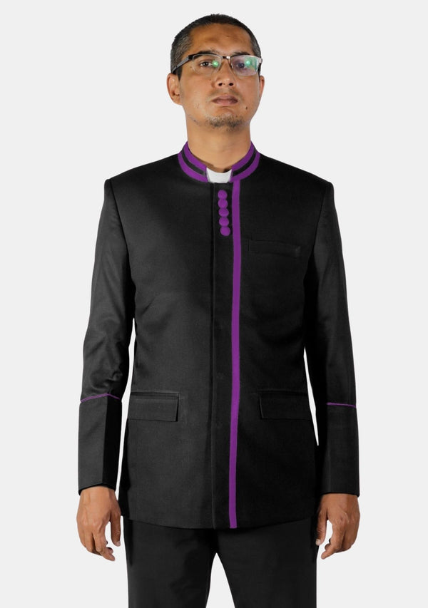 Moderne Knopfleiste Schwarz Lila Ministerjacke