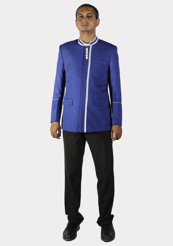 Königsblaue Priesterjacke mit weißem Besatz