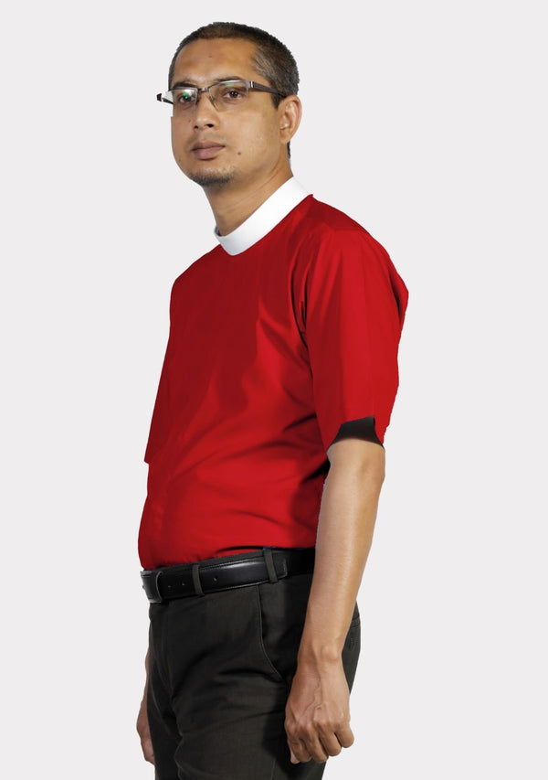 Red Full Collar Short Sleeve Clergy Shirt for Men