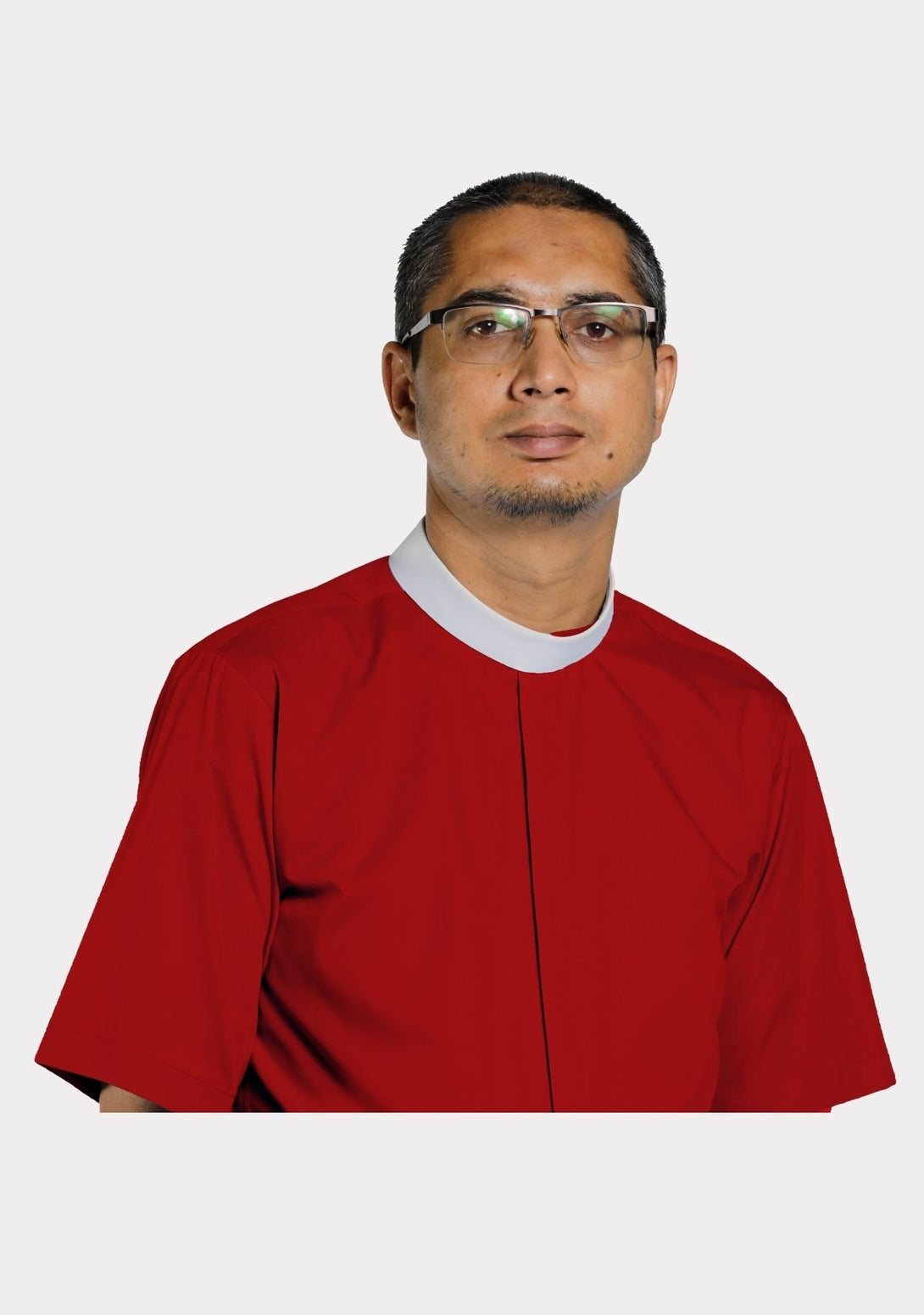 Red Short Sleeve Clergy Shirt Full Collar for Men