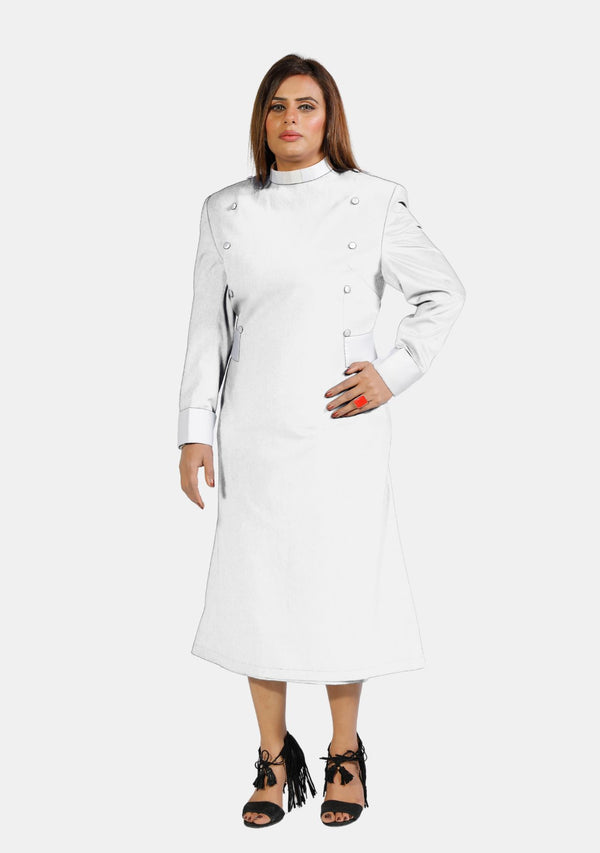 Weißes Priesterkleid für Damen mit Designerknöpfen