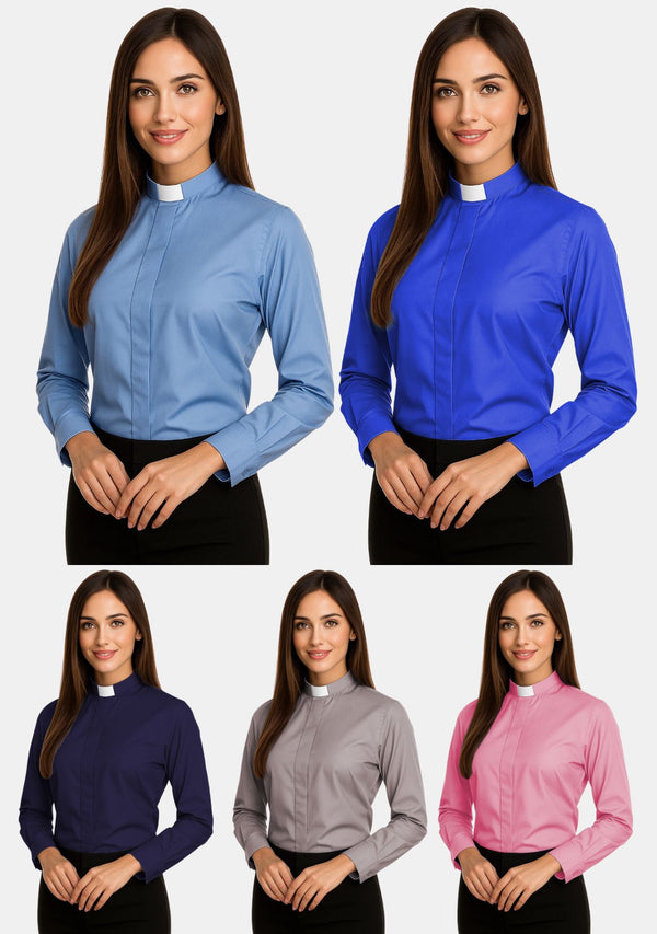 Langarm-Klerikerhemden mit Tab-Kragen für Damen 