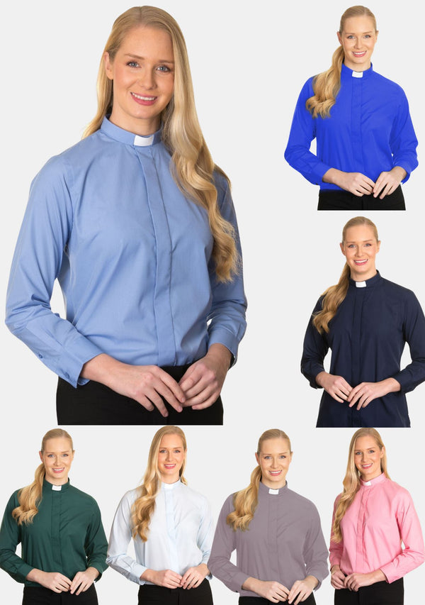 Langarm-Klerikerhemden mit Tab-Kragen für Damen 