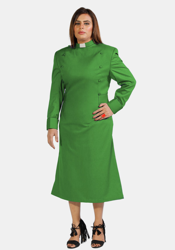 Grünes Priesterkleid für Damen mit Designerknöpfen