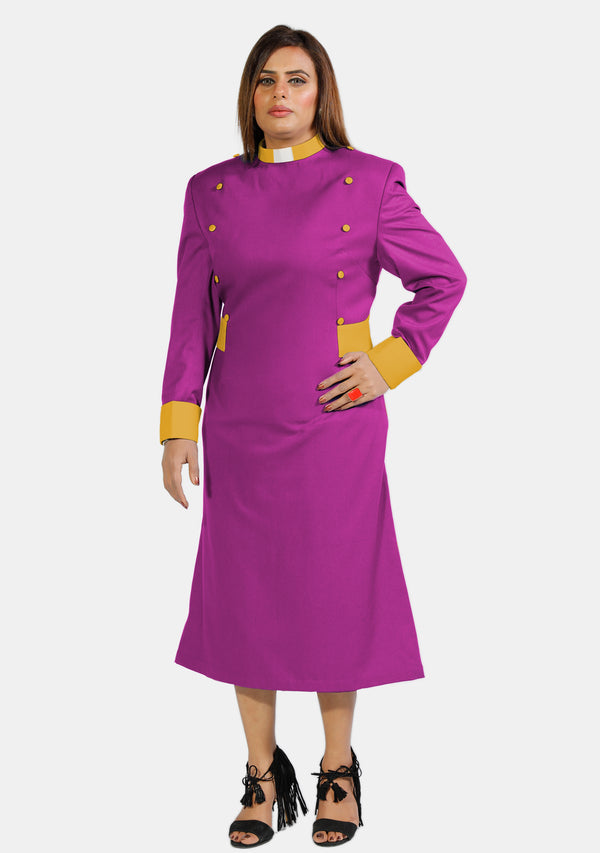 Damen Kleruskleid Rot Lila mit goldenen Designerknöpfen