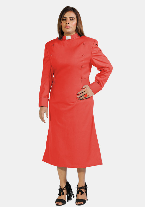 Rotes Priesterkleid für Damen mit Designerknöpfen