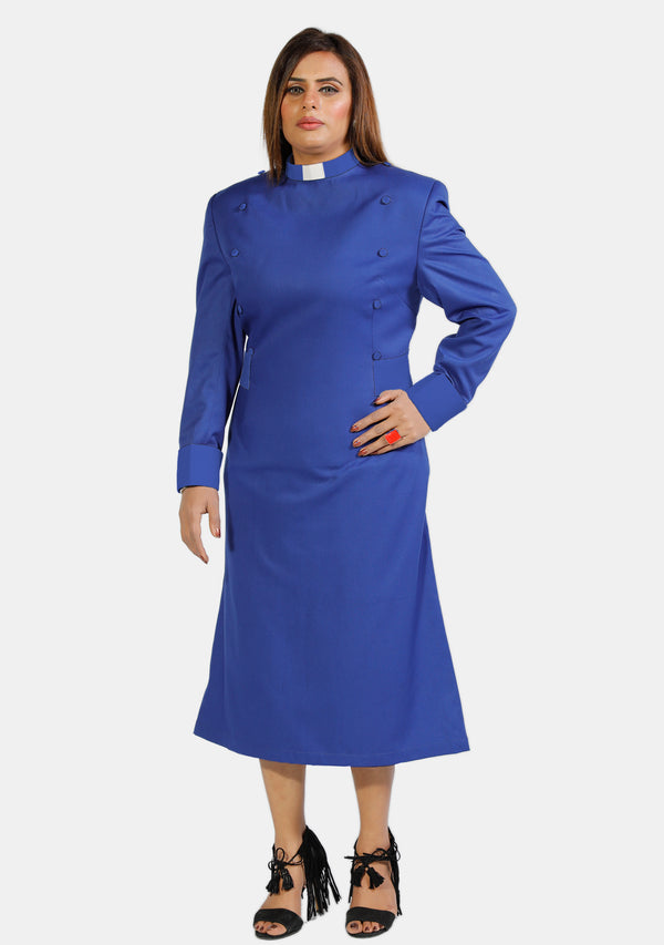 Damen-Klerikerkleid, Königsblau mit Designer-Knöpfen