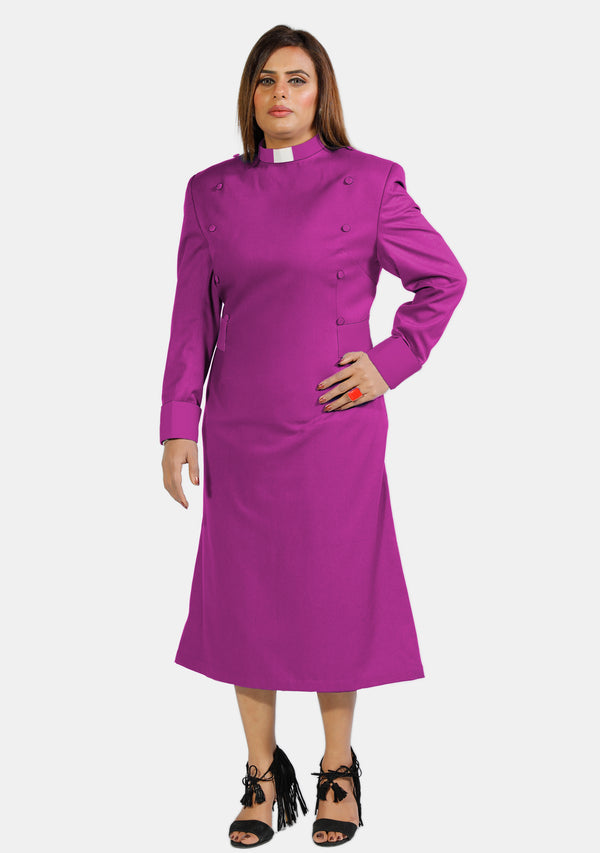 Damen Priesterkleid Rot Lila mit Designerknöpfen