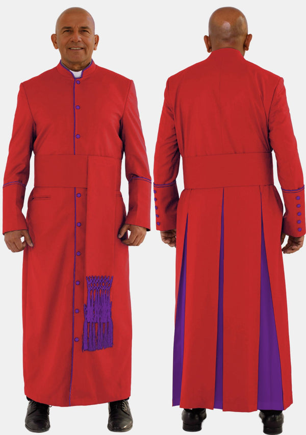 Rote eClergys Robe für Herren mit römisch-violettem Besatz